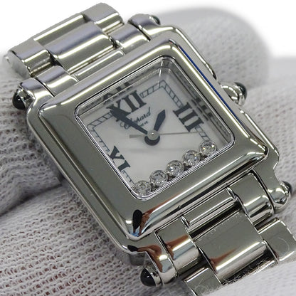 Chopard ショパール ハッピースポーツ スクエア 8892 レディース 腕時計 クオーツ QZ ステンレス レザー 5Pダイヤ 磨き済み【中古】