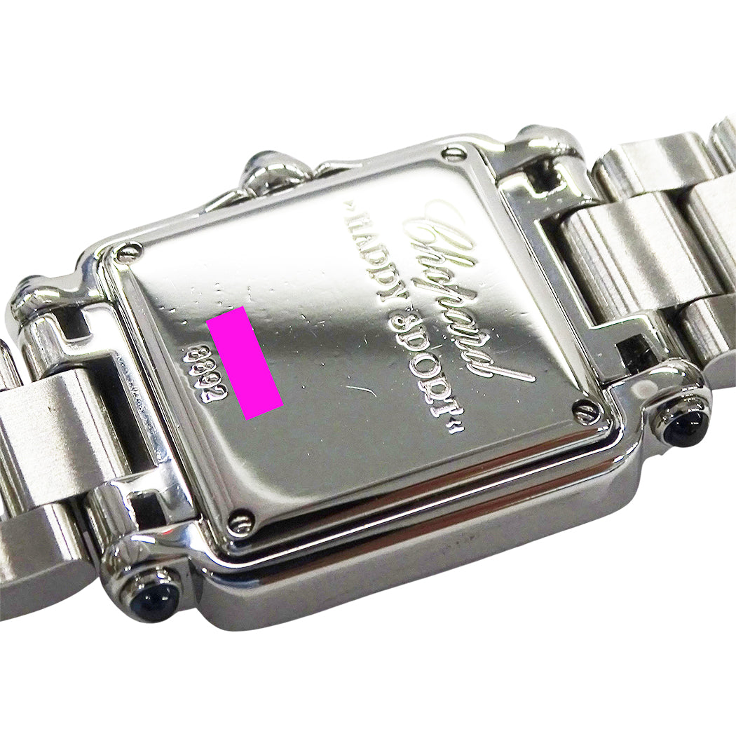 Chopard ショパール ハッピースポーツ スクエア 8892 レディース 腕時計 クオーツ QZ ステンレス レザー 5Pダイヤ 磨き済み【中古】