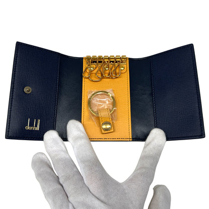 Dunhill ダンヒル キーケース ネイビー イエロー レザー 6連 キーリング付き メンズ 【中古】