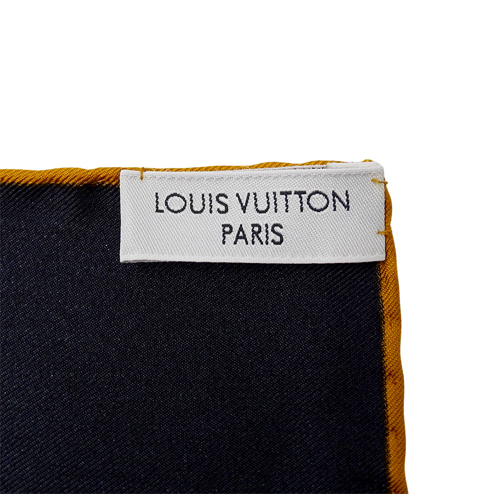 LOUIS VUITTON ルイ・ヴィトン Carre Au fil du temps 時の流れに スカーフ ブラック イエロー シルク レディース 【中古】