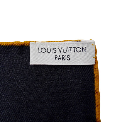 LOUIS VUITTON ルイ・ヴィトン Carre Au fil du temps 時の流れに スカーフ ブラック イエロー シルク レディース 【中古】