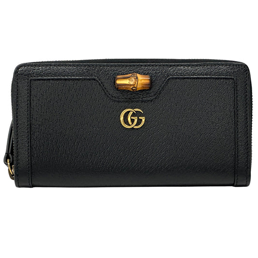 GUCCI グッチ 長財布 バンブー プチマーモント ブラック 658634 レザー レディース メンズ 【中古】
