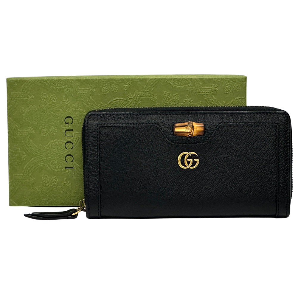 GUCCI グッチ 長財布 バンブー プチマーモント ブラック 658634 レザー レディース メンズ 【中古】