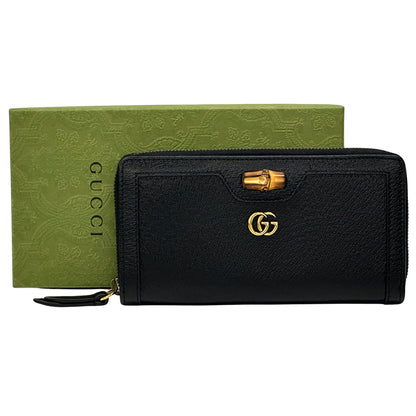 GUCCI グッチ 長財布 バンブー プチマーモント ブラック 658634 レザー レディース メンズ 【中古】
