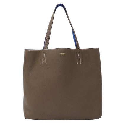 HERMES エルメス ドゥブルセンス 45 トートバッグ エトゥープ ブルー トリヨンクレマンス レディース 【中古】