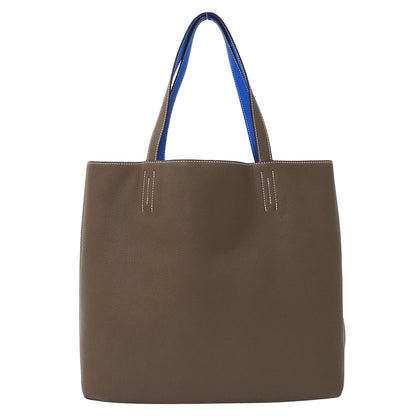 HERMES エルメス ドゥブルセンス 45 トートバッグ エトゥープ ブルー トリヨンクレマンス レディース 【中古】