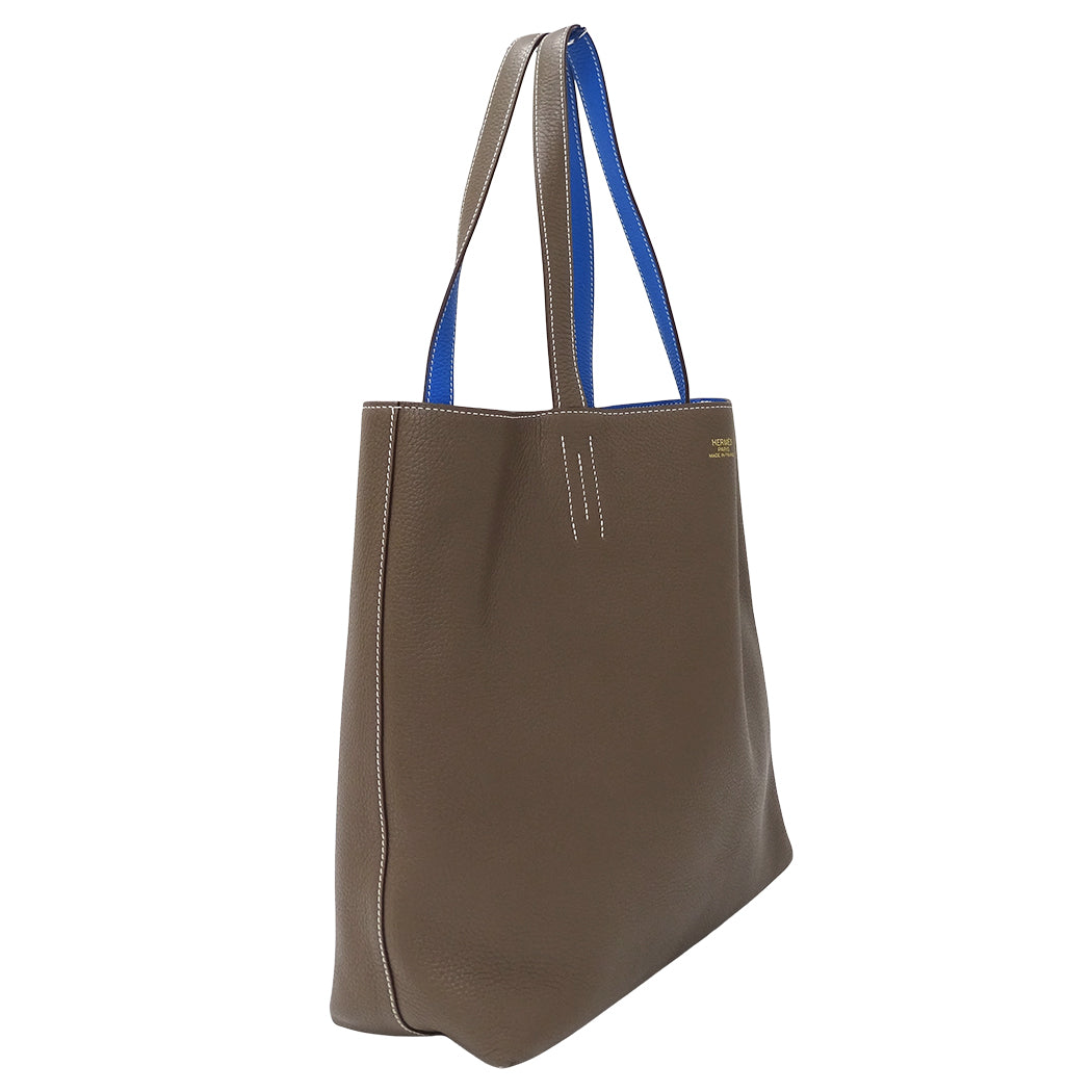 HERMES エルメス ドゥブルセンス 45 トートバッグ エトゥープ ブルー トリヨンクレマンス レディース 【中古】