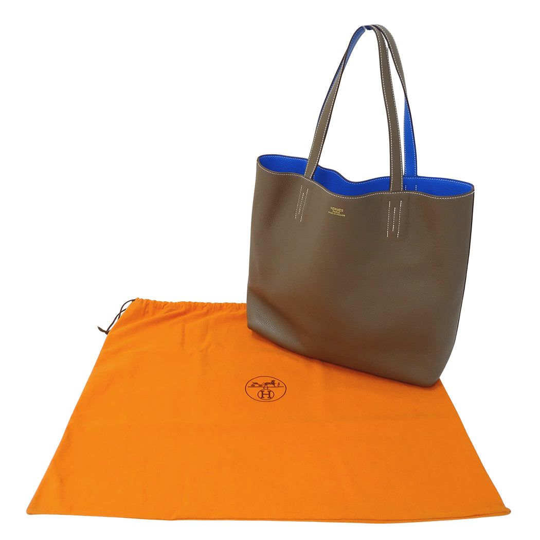 HERMES エルメス ドゥブルセンス 45 トートバッグ エトゥープ ブルー トリヨンクレマンス レディース 【中古】