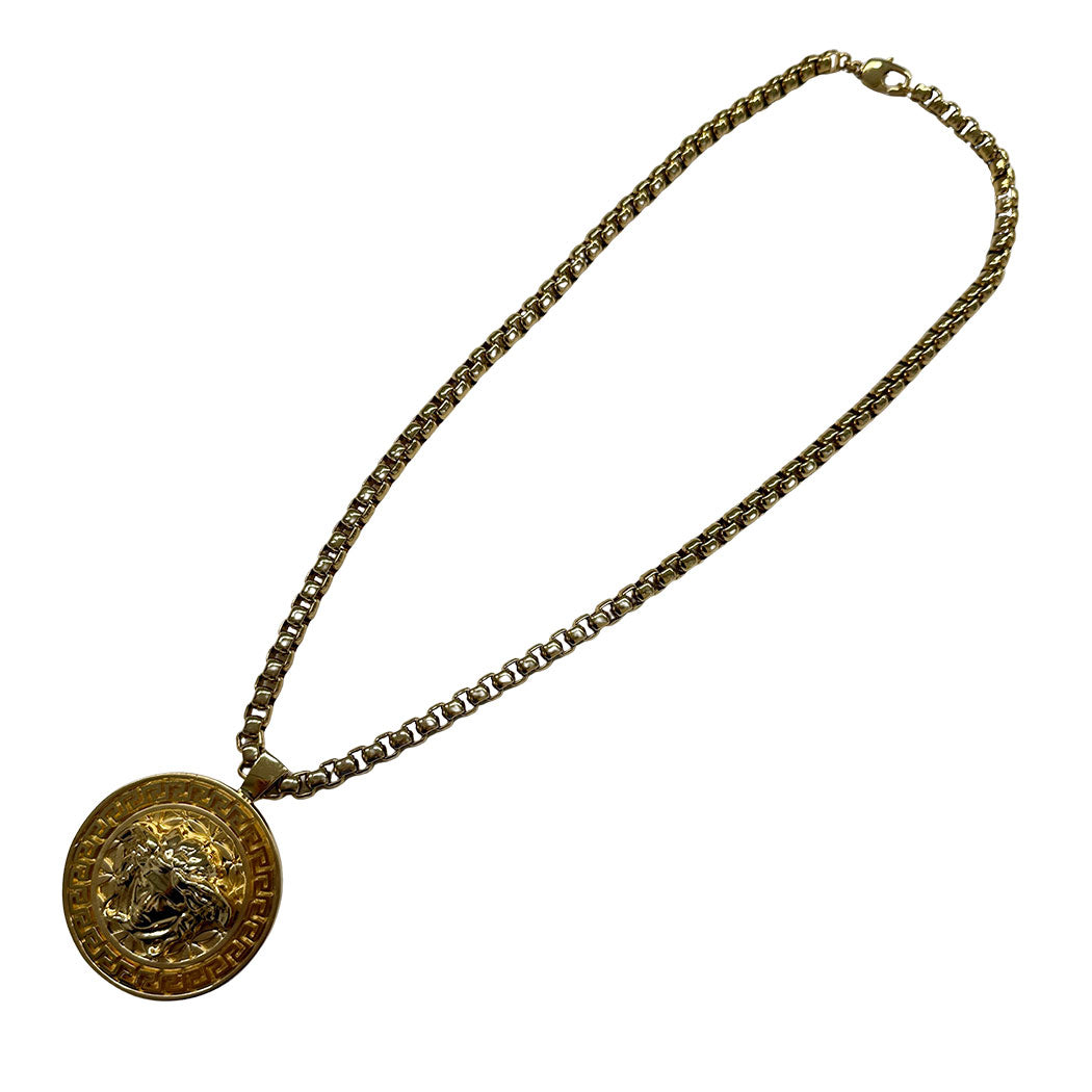 VERSACE ヴェルサーチ メデューサ メダリオン グレカ ネックレス GP ゴールド レディース メンズ 【中古】