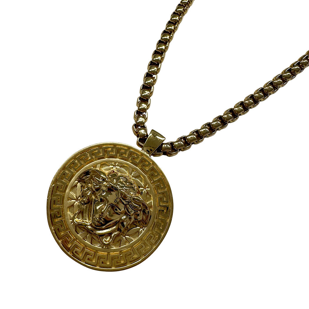 VERSACE ヴェルサーチ メデューサ メダリオン グレカ ネックレス GP ゴールド レディース メンズ 【中古】