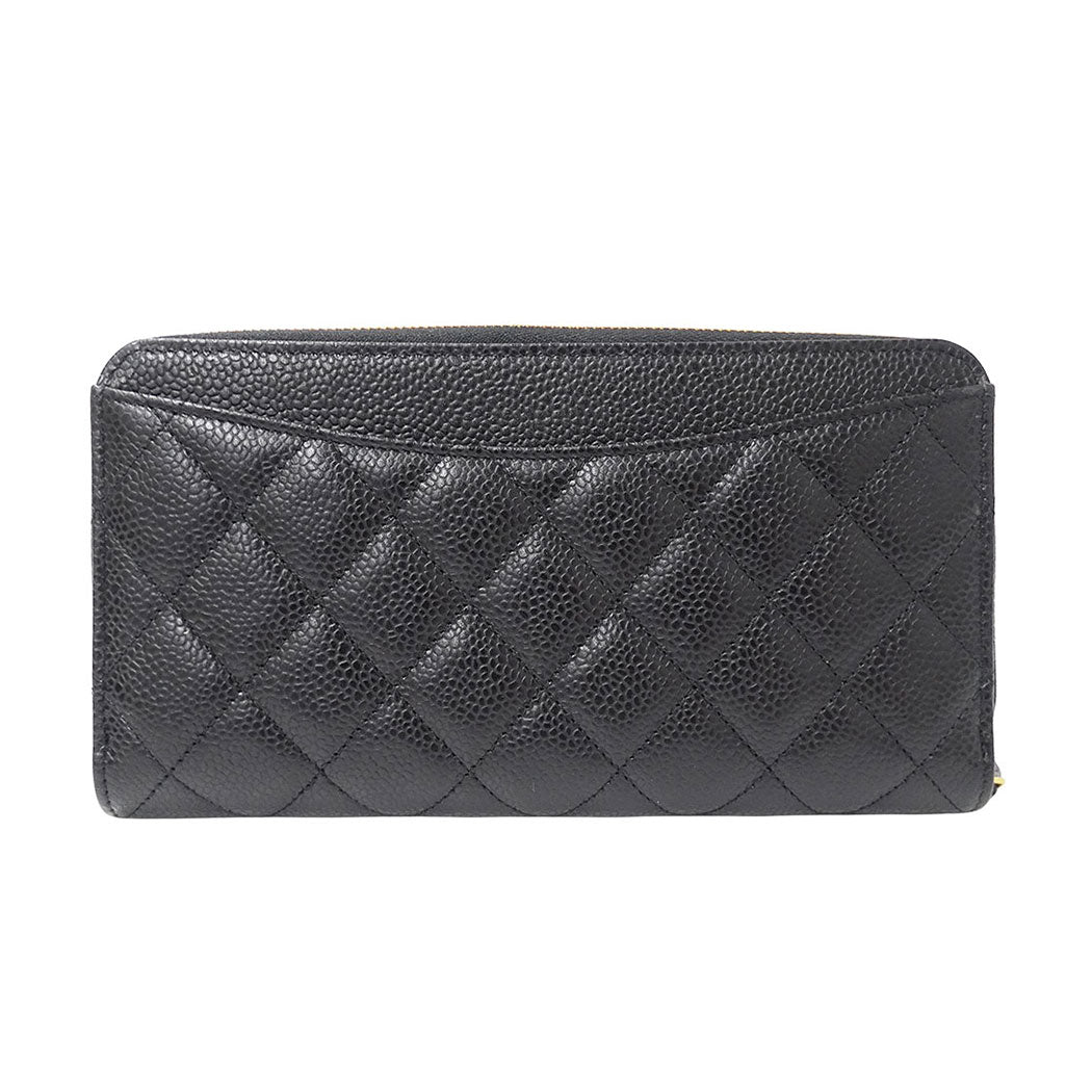 CHANEL シャネル 長財布 マトラッセ ブラック ゴールド金具 キャビアスキン レディース 【中古】