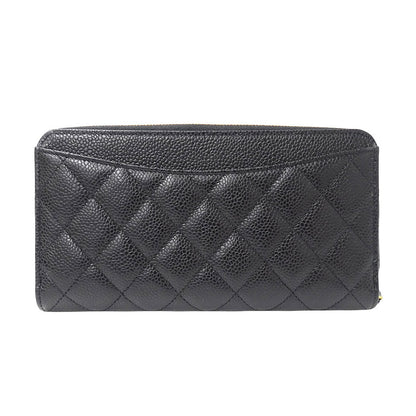 CHANEL シャネル 長財布 マトラッセ ブラック ゴールド金具 キャビアスキン レディース 【中古】