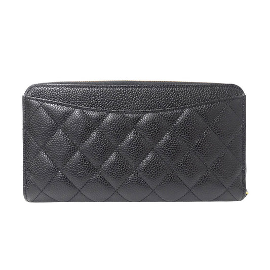 CHANEL シャネル 長財布 マトラッセ ブラック ゴールド金具 キャビアスキン レディース 【中古】