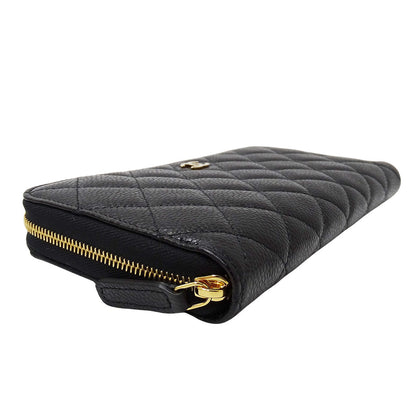 CHANEL シャネル 長財布 マトラッセ ブラック ゴールド金具 キャビアスキン レディース 【中古】
