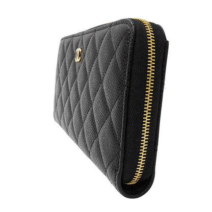 CHANEL シャネル 長財布 マトラッセ ブラック ゴールド金具 キャビアスキン レディース 【中古】