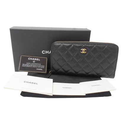 CHANEL シャネル 長財布 マトラッセ ブラック ゴールド金具 キャビアスキン レディース 【中古】