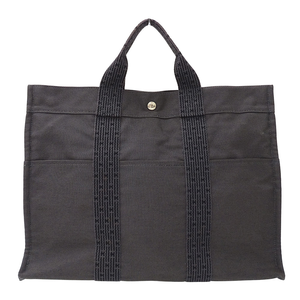 HERMES エルメス トートバッグ エールライン トートMM ブラック キャンバス レディース 【中古】