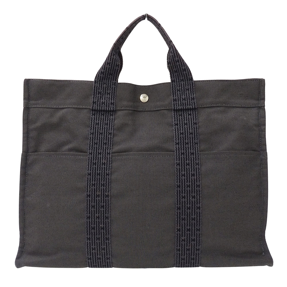 HERMES エルメス トートバッグ エールライン トートMM ブラック キャンバス レディース 【中古】