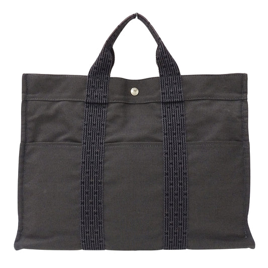 HERMES エルメス トートバッグ エールライン トートMM ブラック キャンバス レディース 【中古】