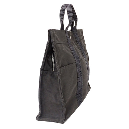 HERMES エルメス トートバッグ エールライン トートMM ブラック キャンバス レディース 【中古】
