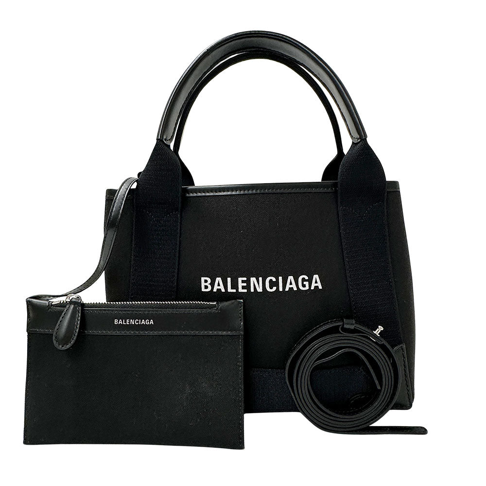 BALENCIAGA バレンシアガ ネイビーカバス XS ハンドバッグ ブラック キャンバス レディース 【中古】