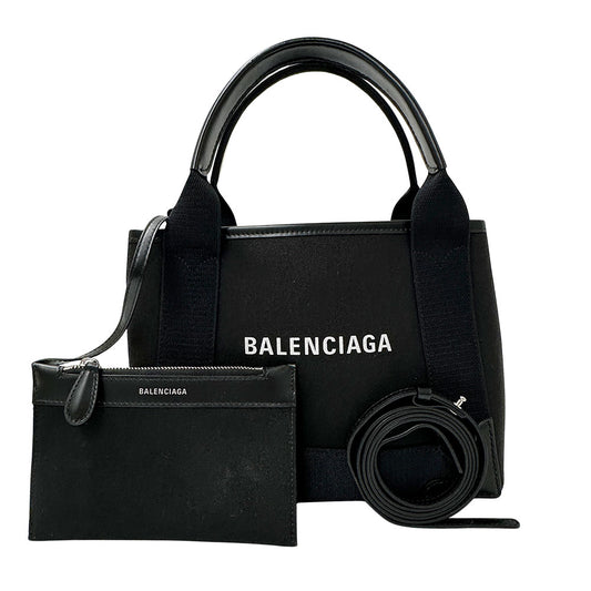 BALENCIAGA バレンシアガ ネイビーカバス XS ハンドバッグ ブラック キャンバス レディース 【中古】