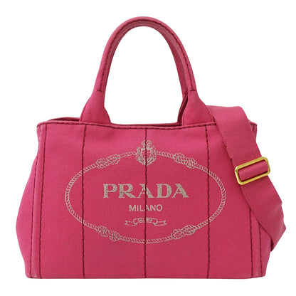 PRADA プラダ カナパ ミニ トートバッグ ピンク 1BG439 キャンバス レディース 【中古】