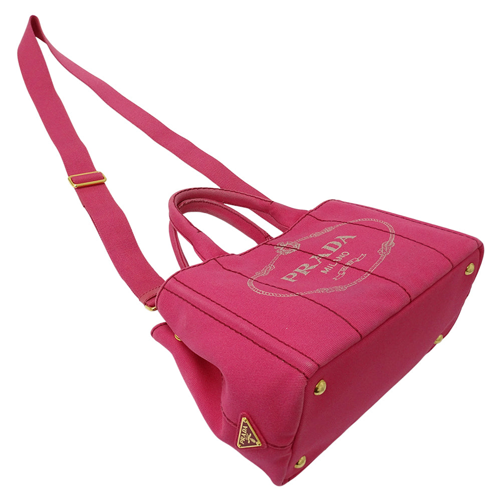 PRADA プラダ カナパ ミニ トートバッグ ピンク 1BG439 キャンバス レディース 【中古】