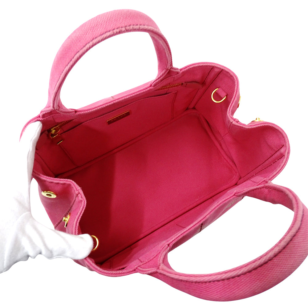 PRADA プラダ カナパ ミニ トートバッグ ピンク 1BG439 キャンバス レディース 【中古】