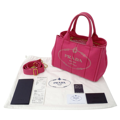 PRADA プラダ カナパ ミニ トートバッグ ピンク 1BG439 キャンバス レディース 【中古】
