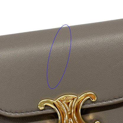 CELINE セリーヌ 二つ折り財布 トリオンフ グレー ゴールド レザー レディース 【中古】