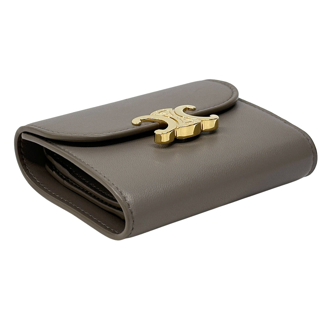 CELINE セリーヌ 二つ折り財布 トリオンフ グレー ゴールド レザー レディース 【中古】