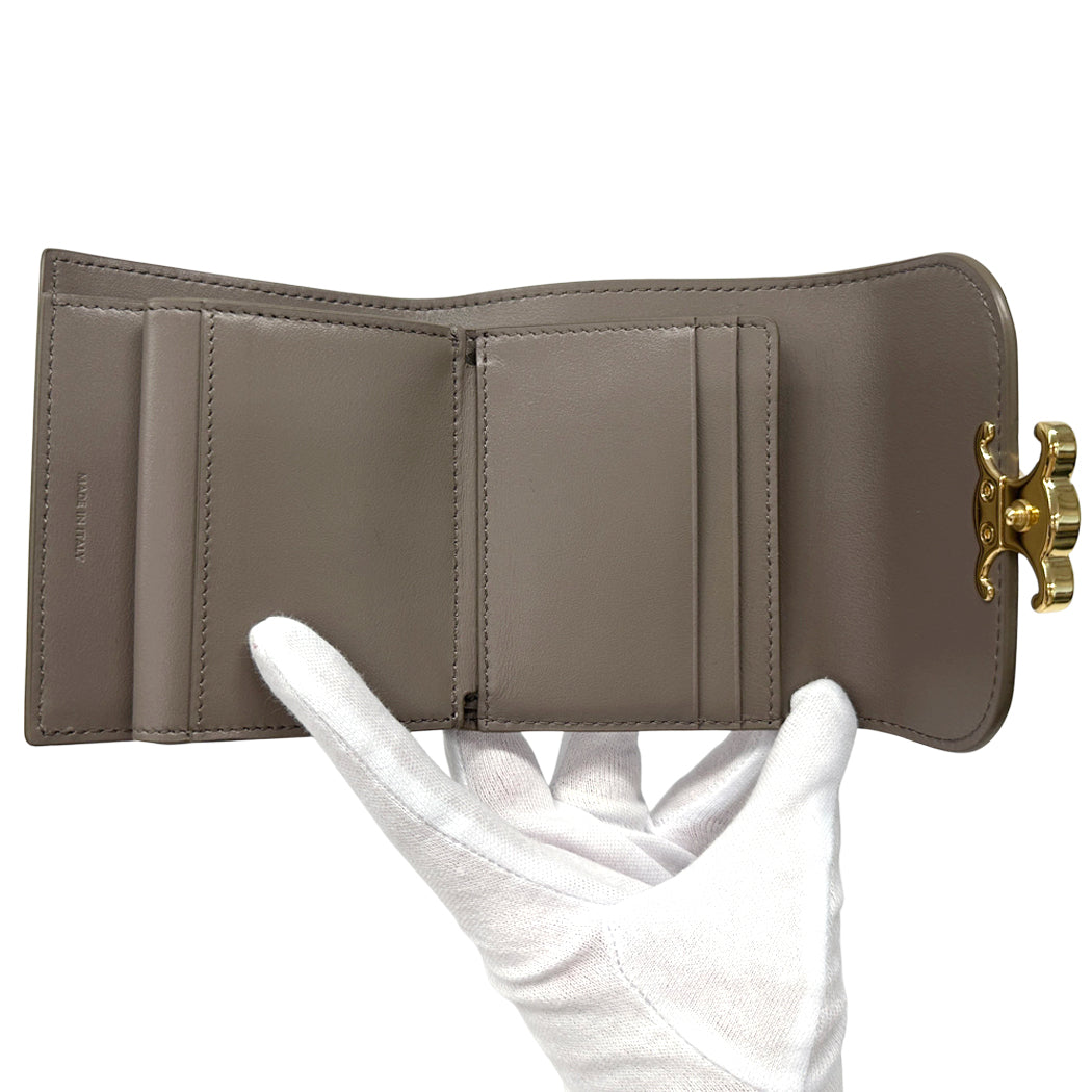 CELINE セリーヌ 二つ折り財布 トリオンフ グレー ゴールド レザー レディース 【中古】