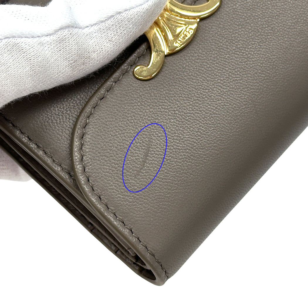 CELINE セリーヌ 二つ折り財布 トリオンフ グレー ゴールド レザー レディース 【中古】