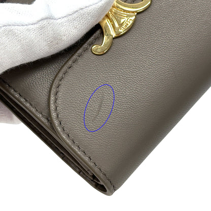 CELINE セリーヌ 二つ折り財布 トリオンフ グレー ゴールド レザー レディース 【中古】