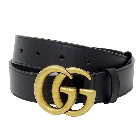 GUCCI グッチ ダブルG ベルト GGマーモント ブラック ゴールド金具 414516 レザー メンズ 【中古】