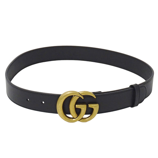 GUCCI グッチ ダブルG ベルト GGマーモント ブラック ゴールド金具 414516 レザー メンズ 【中古】