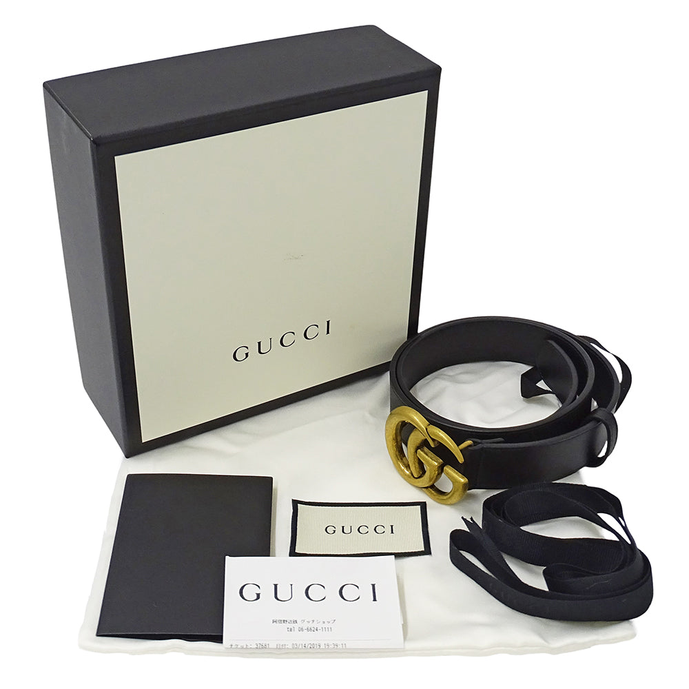 GUCCI グッチ ダブルG ベルト GGマーモント ブラック ゴールド金具 414516 レザー メンズ 【中古】