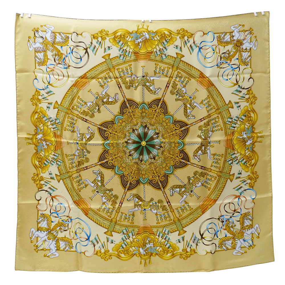 HERMES エルメス LUNA PARK 遊園地 スカーフ カレ 90 ベージュ シルク レディース 【中古】