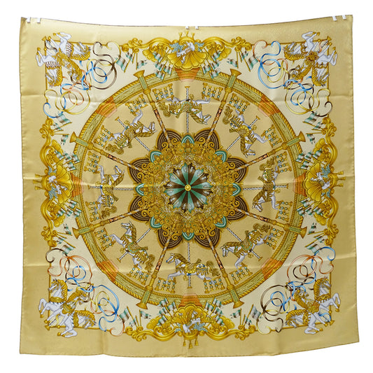 HERMES エルメス LUNA PARK 遊園地 スカーフ カレ 90 ベージュ シルク レディース 【中古】