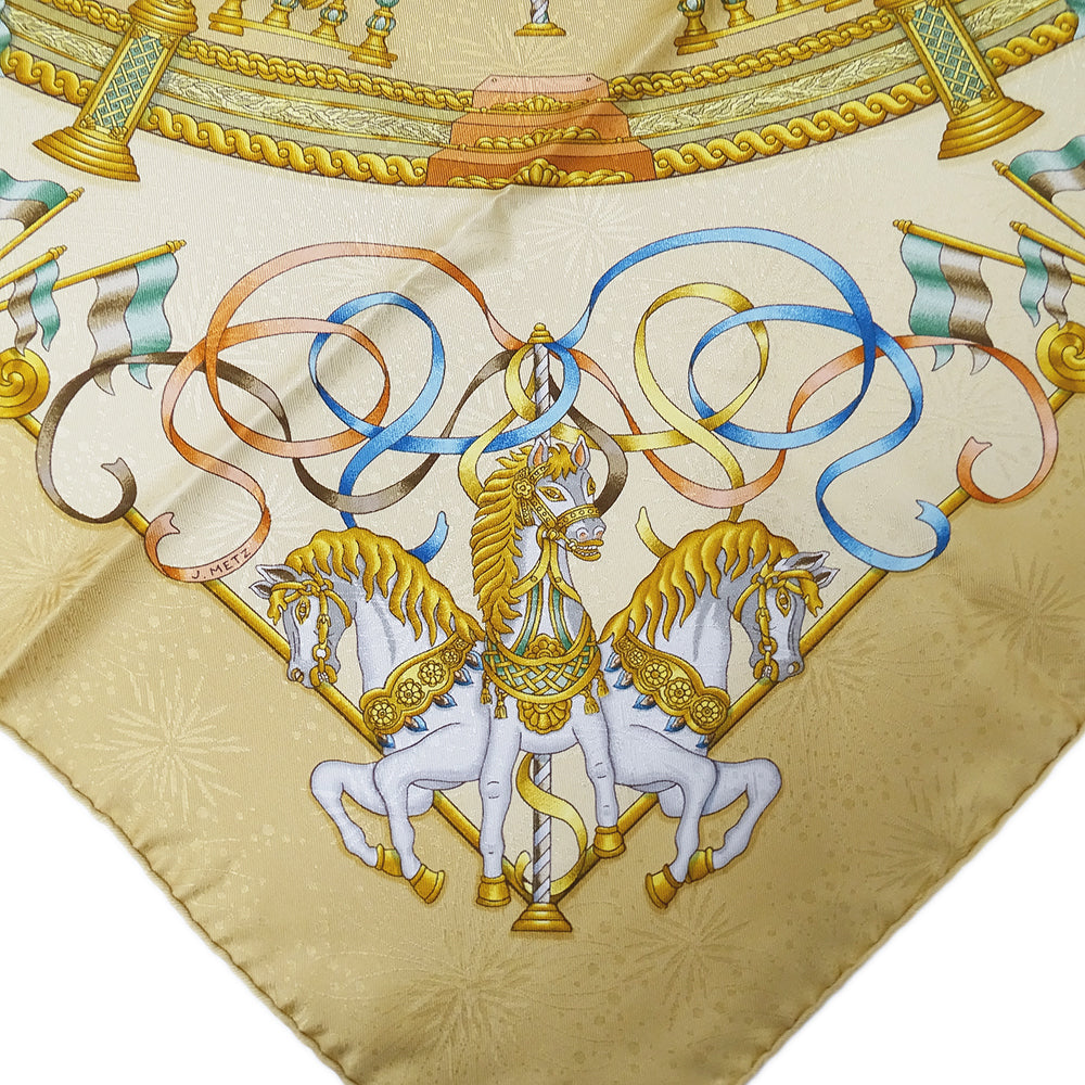 HERMES エルメス LUNA PARK 遊園地 スカーフ カレ 90 ベージュ シルク レディース 【中古】