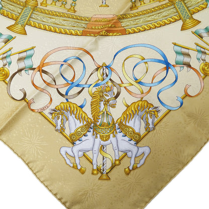 HERMES エルメス LUNA PARK 遊園地 スカーフ カレ 90 ベージュ シルク レディース 【中古】