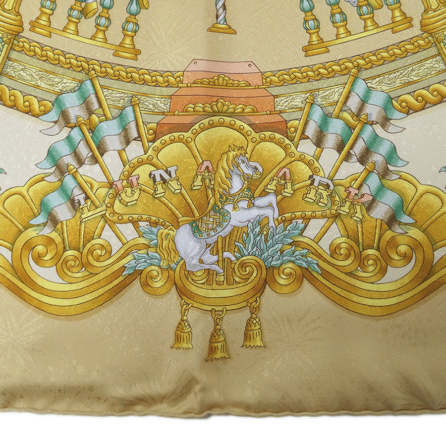 HERMES エルメス LUNA PARK 遊園地 スカーフ カレ 90 ベージュ シルク レディース 【中古】