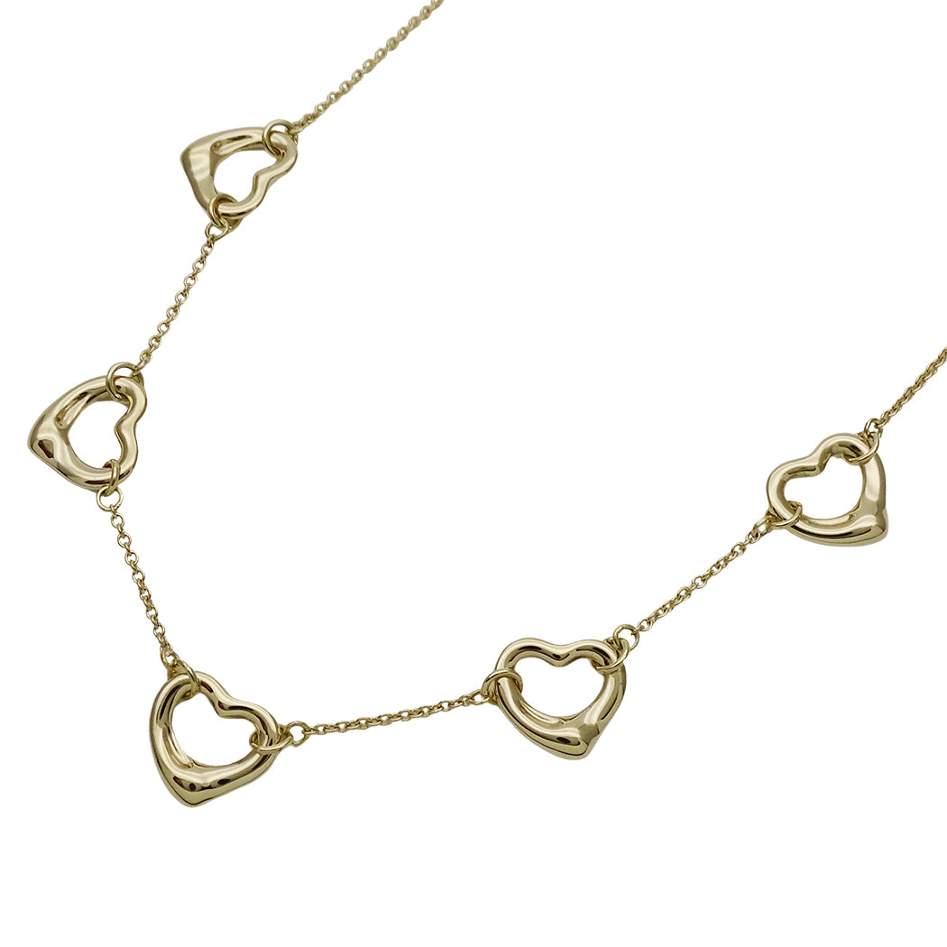 TIFFANY&Co. ティファニー エルサペレッティ オープンハート 5P ネックレス 750YG ゴールド レディース 磨き済み【中古】