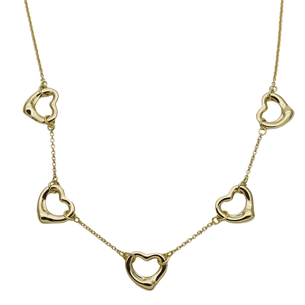 TIFFANY&Co. ティファニー エルサペレッティ オープンハート 5P ネックレス 750YG ゴールド レディース 磨き済み【中古】