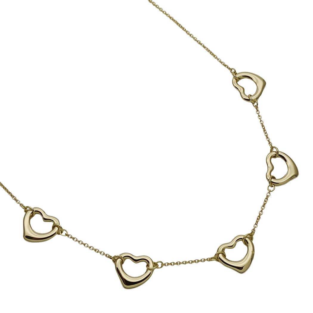 TIFFANY&Co. ティファニー エルサペレッティ オープンハート 5P ネックレス 750YG ゴールド レディース 磨き済み【中古】