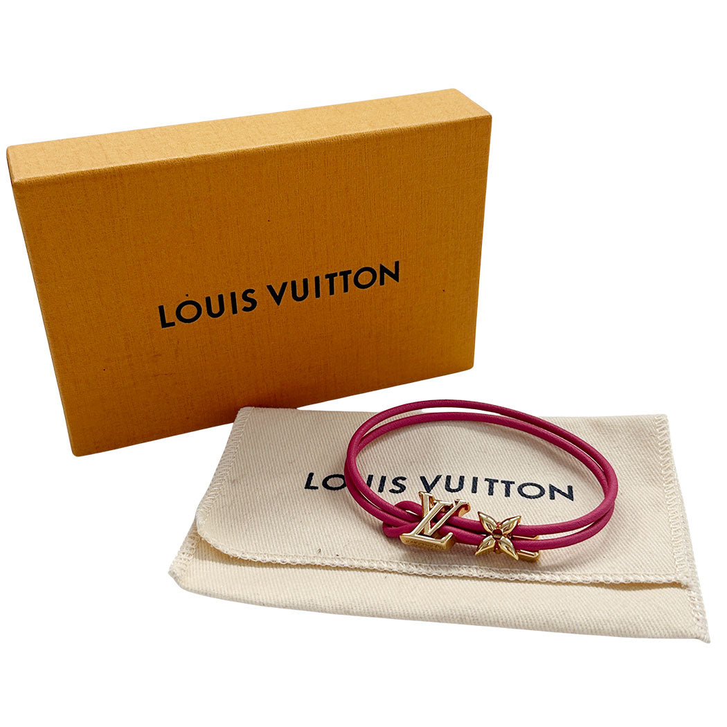 LOUIS VUITTON ルイ・ヴィトン LV ブレスレット レザー ピンク ゴールド レディース M8625Z 【中古】