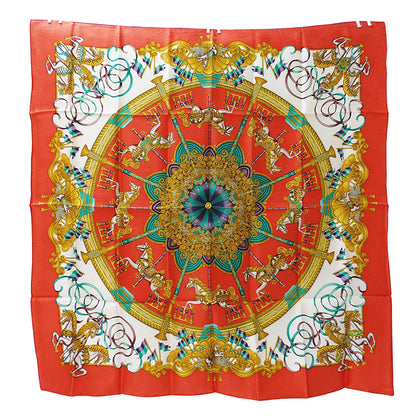 HERMES エルメス LUNA PARK 遊園地 スカーフ カレ 90 オレンジ レッド シルク レディース 【中古】