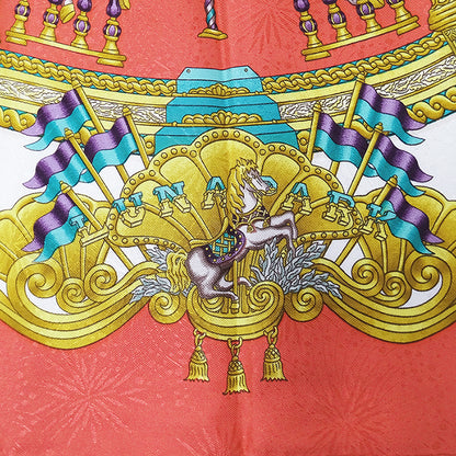HERMES エルメス LUNA PARK 遊園地 スカーフ カレ 90 オレンジ レッド シルク レディース 【中古】