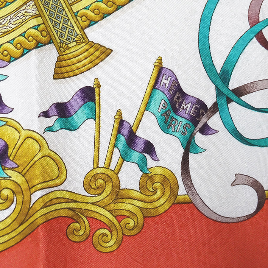 HERMES エルメス LUNA PARK 遊園地 スカーフ カレ 90 オレンジ レッド シルク レディース 【中古】